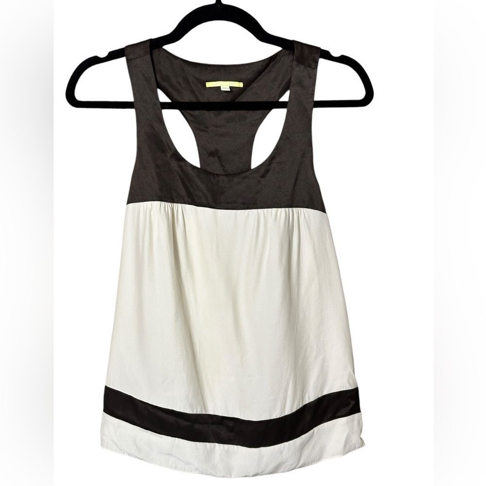 Gianni Bini 100% Silk Cream and Brown Sleeveless Blouse Size 0